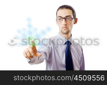 Businessman pressing virtual buttons