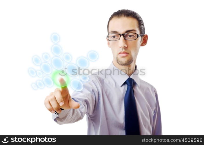 Businessman pressing virtual buttons