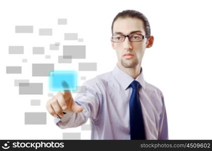 Businessman pressing virtual buttons