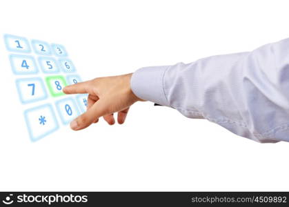 Businessman pressing virtual buttons