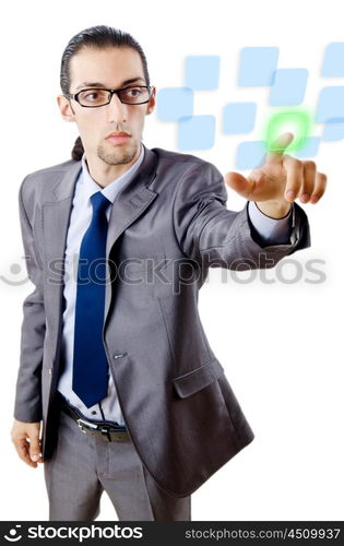 Businessman pressing virtual buttons