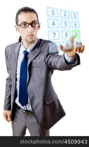 Businessman pressing virtual buttons