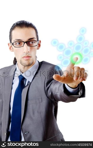 Businessman pressing virtual buttons