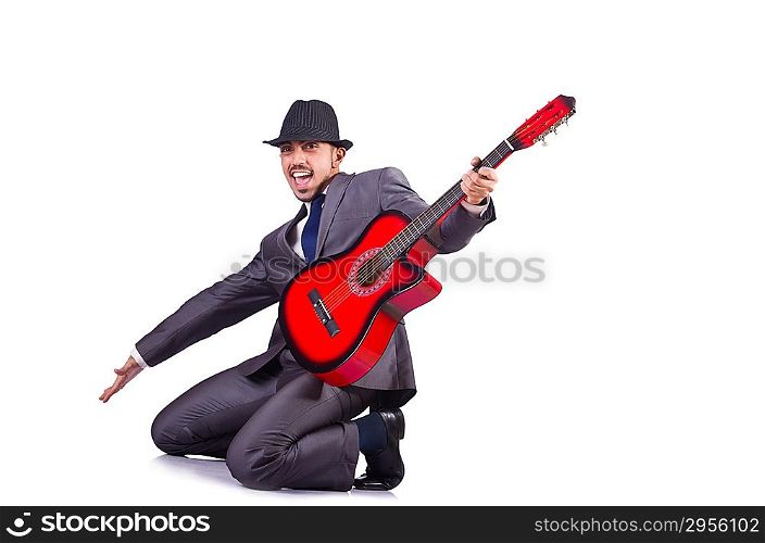 Businessman quitar player isolated on white