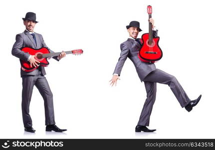 Businessman quitar player isolated on white