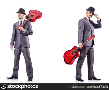 Businessman quitar player isolated on white