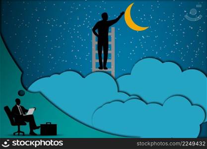 Businessman reach out for the moon, business success concept. 3d rendering.
