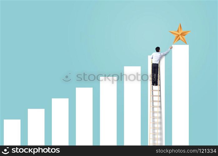 businessman reach target with star icon and rising graph