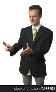 Businessman reaching out to shake a hand