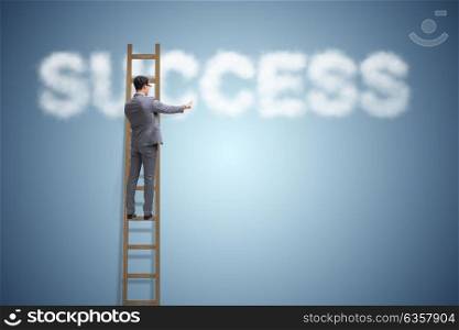Businessman reaching success with career ladder
