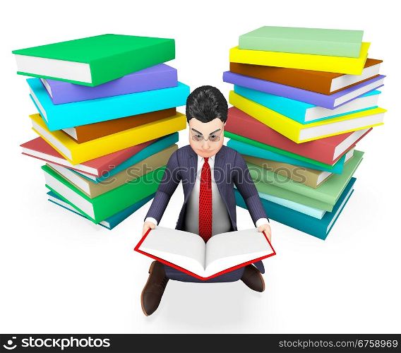 Businessman Reading Books Indicating Answer Schooling And Study