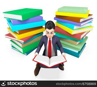 Businessman Reading Books Indicating Answer Schooling And Study