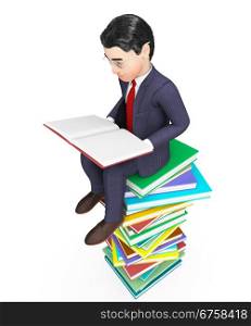 Businessman Reading Books Indicating Businessmen Train And Study