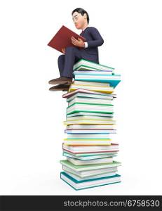 Businessman Reading Books Representing Learned Schooling And Support