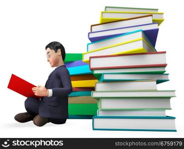 Businessman Reading Books Showing Commercial Support And Answers