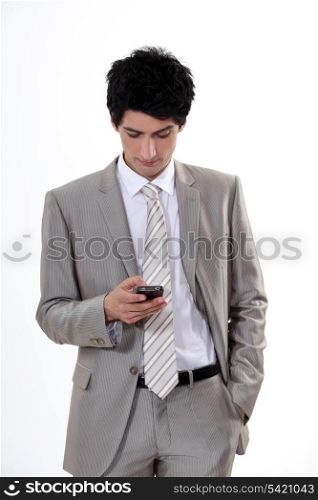 businessman reading sms