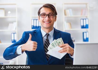 Businessman receiving his salary and bonus