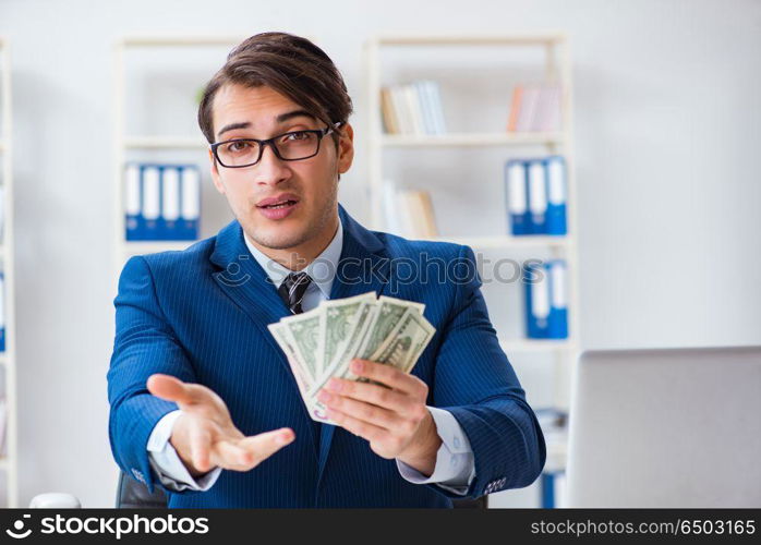 Businessman receiving his salary and bonus