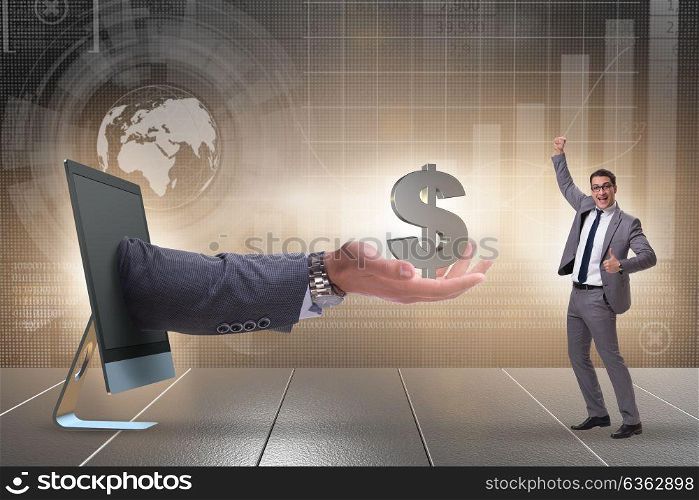 Businessman receiving investment in his startup business