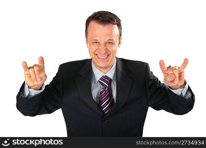 businessman represents gangster with spred wide fingers
