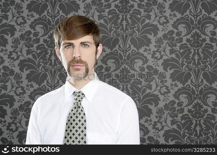 businessman retro mustache over gray wallpaper tie and shirt