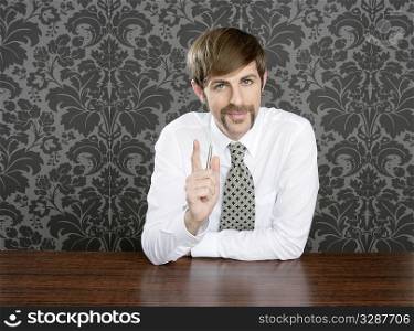 businessman retro on office table salesperson vintage wallpaper