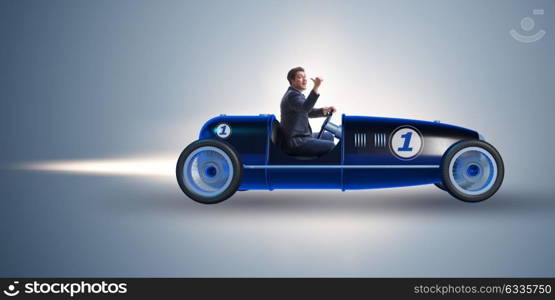 Businessman riding vintage roadster in motivation concept