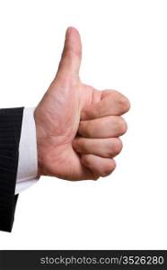 businessman&rsquo;s hand with thumbs up isolated on white