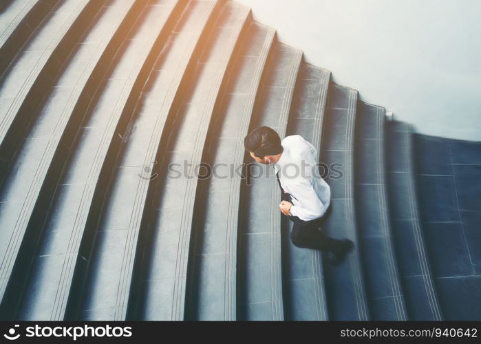 Businessman running fast upstairs Growth up Success concept