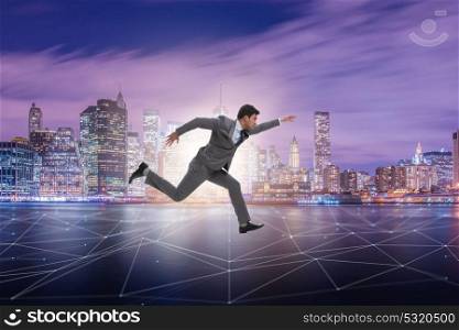 Businessman running in internet of things concept