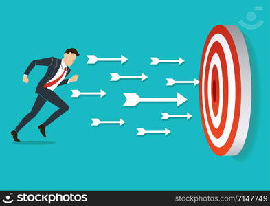 businessman running to target archery Business concept illustration