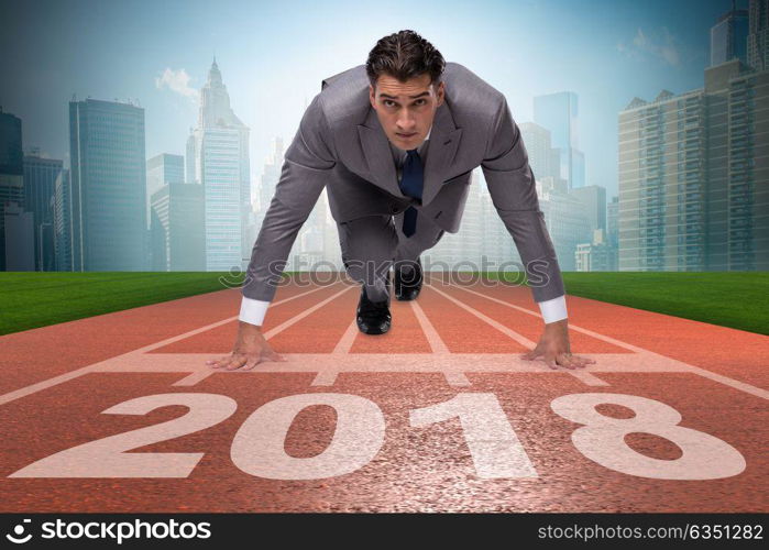 Businessman running towards new year 2018. Businessman running towards new year 2018