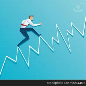 businessman runs on graph, the employee running up to the top of arrow, Success, achievment, motivation business symbol vector illustration EPS10