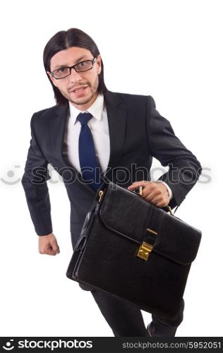 Businessman rushing isolated on the white background