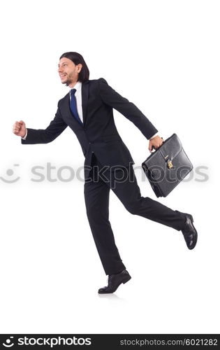 Businessman rushing isolated on the white background