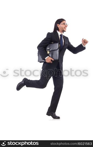 Businessman rushing isolated on the white background