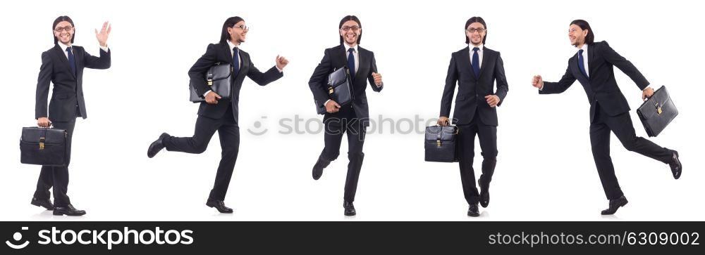 Businessman rushing isolated on the white background. The businessman rushing isolated on the white background
