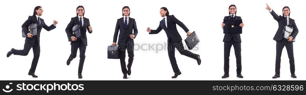 Businessman rushing isolated on the white background. The businessman rushing isolated on the white background