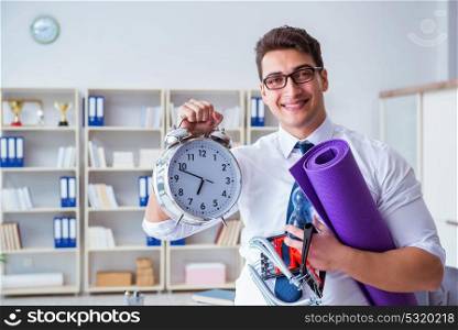 Businessman rushing to sports with clock