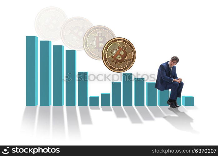 Businessman sad about bitcoin price crash