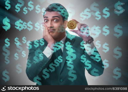 Businessman sad about bitcoin price crash