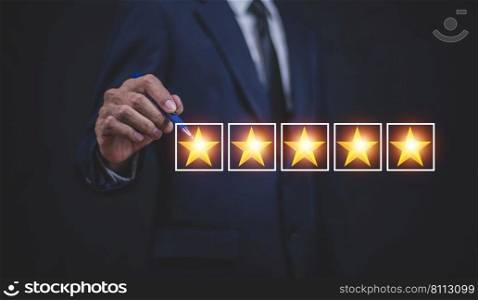 Businessman Satisfaction Assessments for Top Performing Businesses,Customer gives rating to service experience
