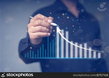 Businessman set goals analysis charts and graphs, development and growth of growing global economy, set goals based on big business valuations. concept of strategy vision for the organization