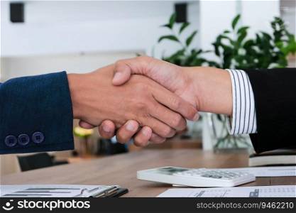 Businessman shaking hands successful making a deal. mans handshake. Business partnership meeting 