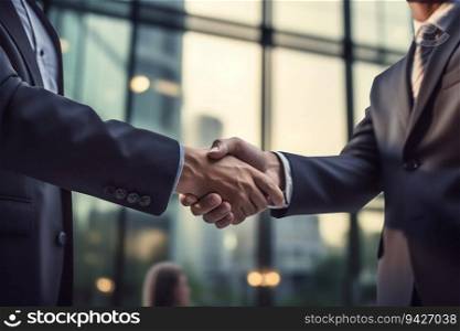 Businessman Shaking Hands with a New Partner in Modern Office. Generative ai. High quality illustration. Businessman Shaking Hands with a New Partner in Modern Office. Generative ai