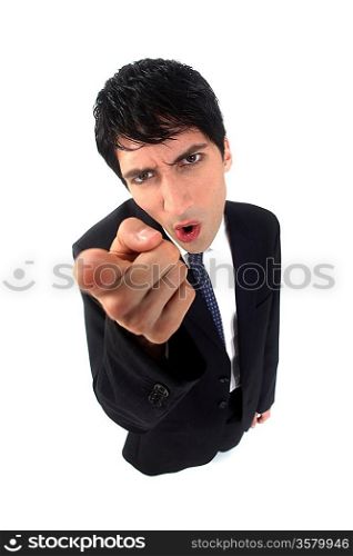 Businessman shaking his finger in anger