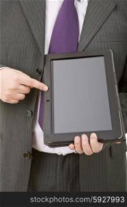 businessman showing a tablet pc
