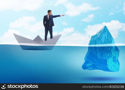 BUsinessman showing directions to avoid problems as iceberg
