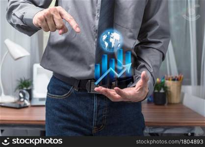 businessman showing graph chart stock investment
