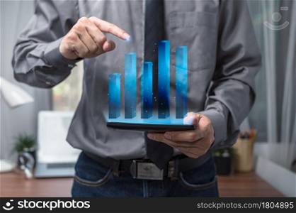 businessman showing graph chart stock investment